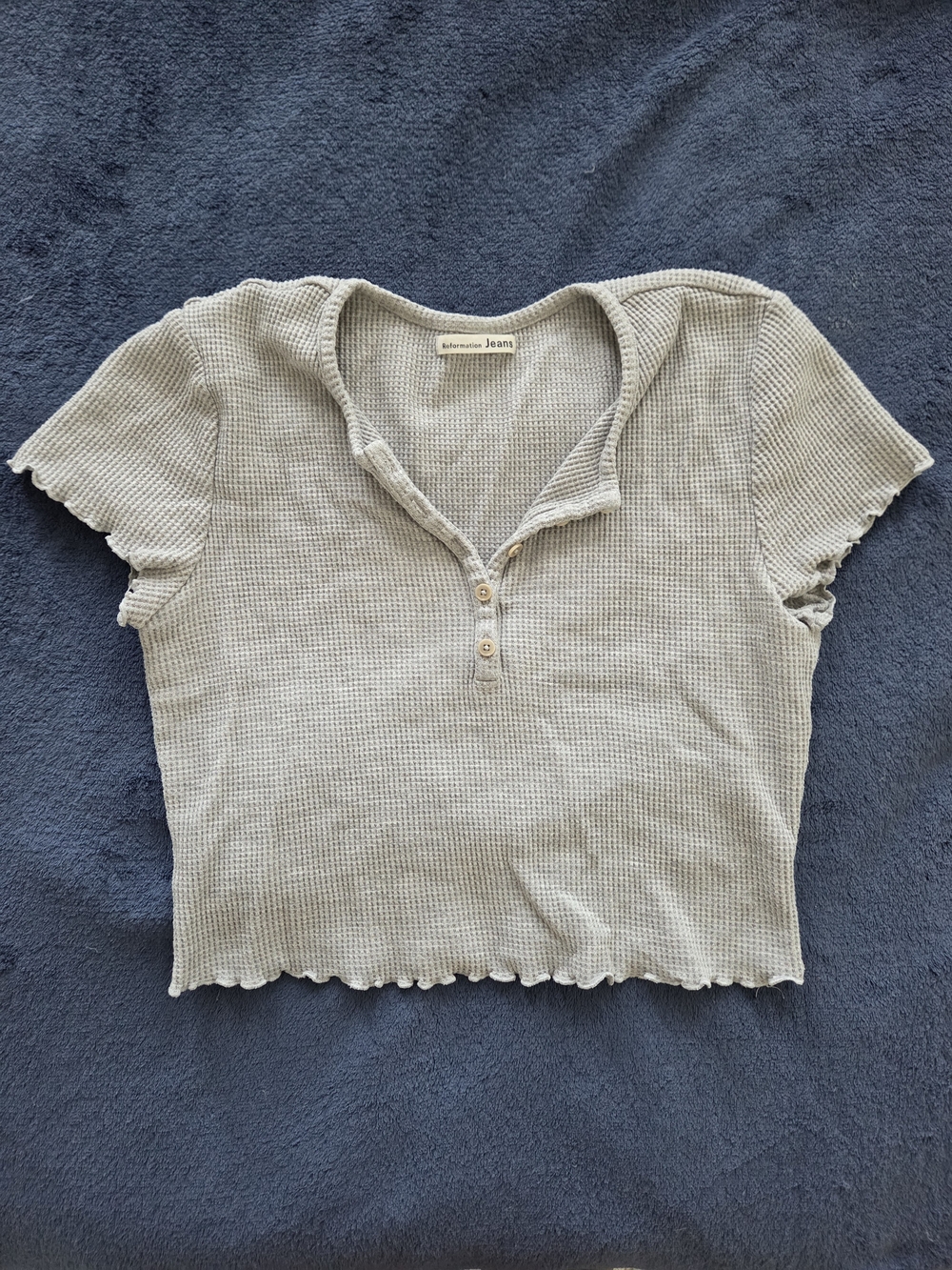 Reformation Jeans Light Gray Waffle Henley Crop Top